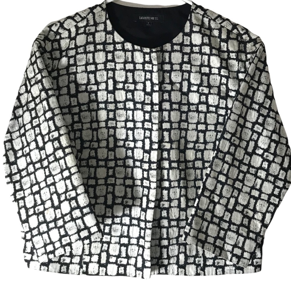 Lafayette 148 New York black and cream Grid-Print blazer size Pettit